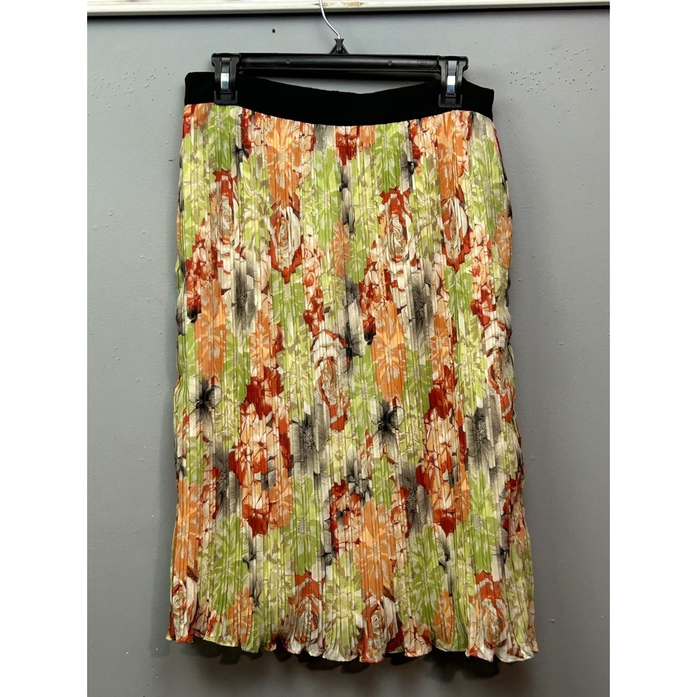 Like Mynded Skirt Womens L Green Orange Floral Cadence Pleated Midi Skirt
